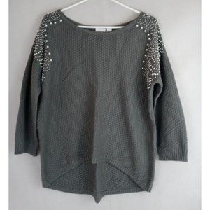 Cato Women's Gray Sweater With Faux Pearls On Shoulders Size Large